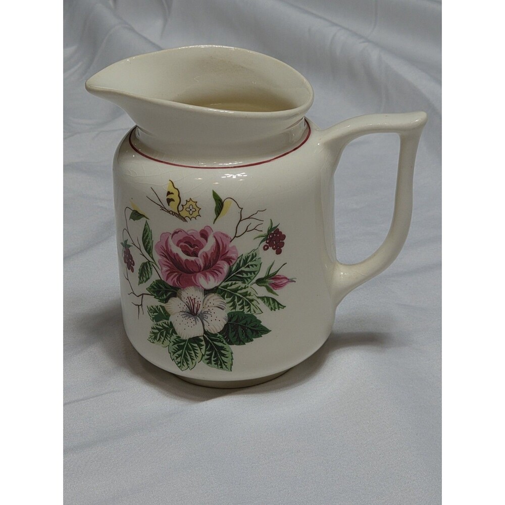 Vintage Edwin Knowles Spring Glory Creamer Ceramic Floral Rose Butterfly, USA